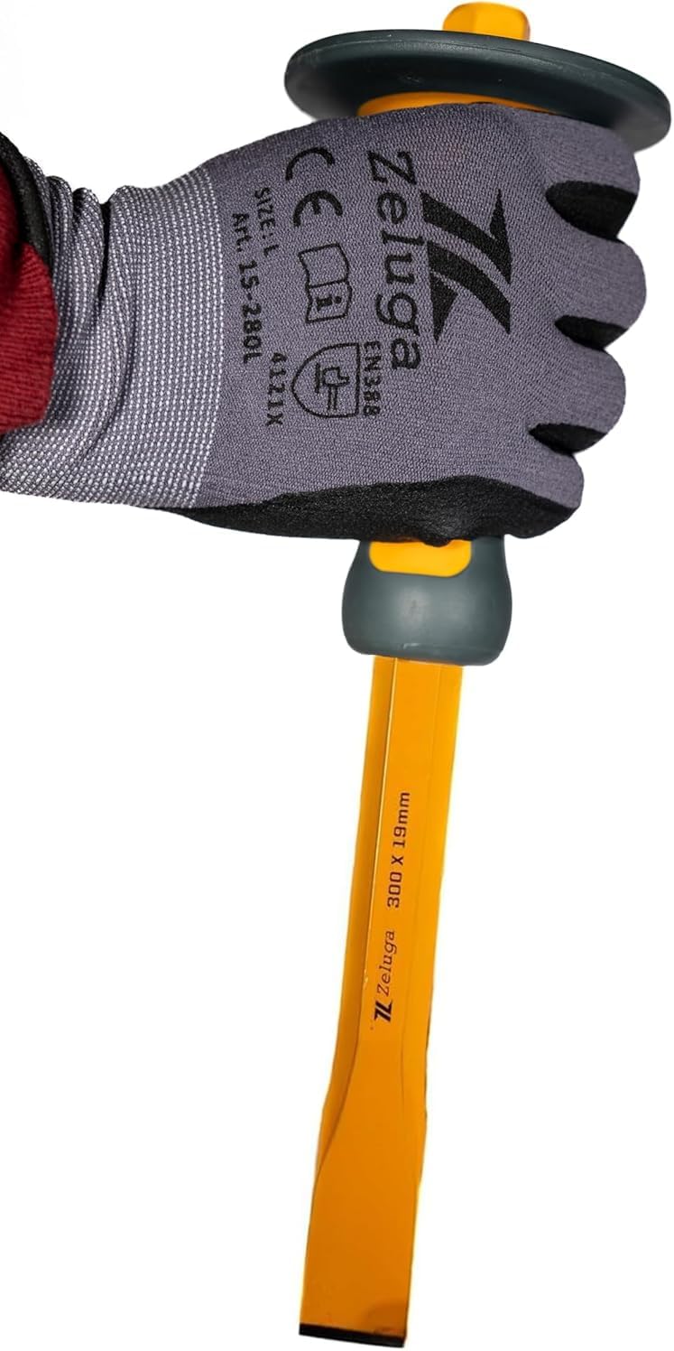 Zeluga 25-356 12 inch Heavy Duty Hex Flat Head Chisel, Pro Masonry Chisel with Hand Guard, Used for Demolition, Carving, Scaling, Breaking, Hunting, and Crushing - Image 2
